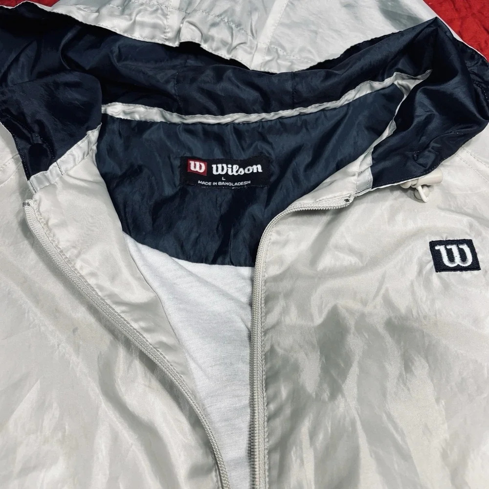 Vintage Wilson Nylon Windbreaker Warmup Tracksuit Set Men's Large White Blue